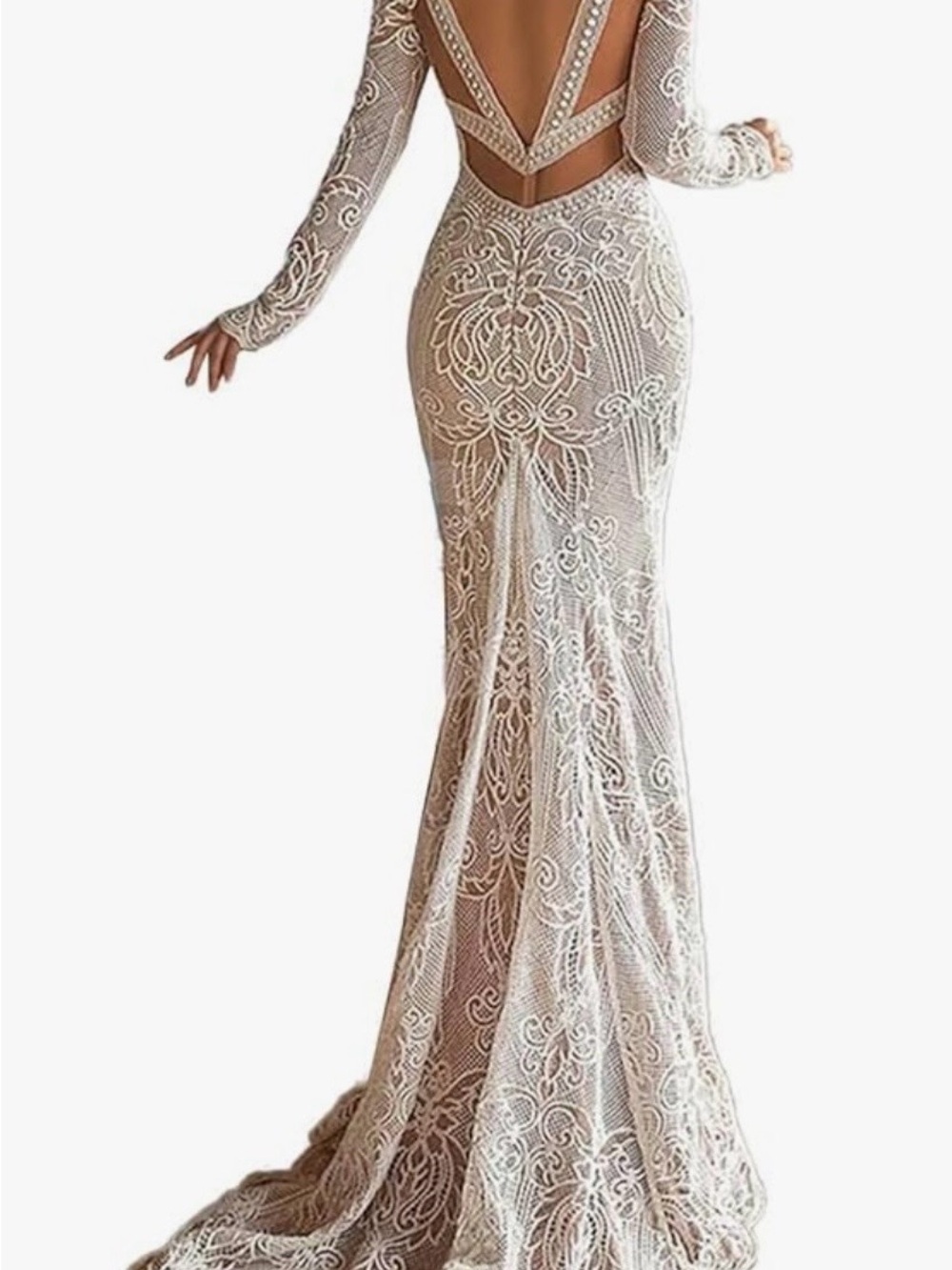 Elegant White Lace Long-Sleeve Mermaid Evening/Wedding Dress